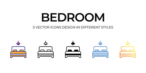bedroom Icon Design in Five style with Editable Stroke. Line, Solid, Flat Line, Duo Tone Color, and Color Gradient Line. Suitable for Web Page, Mobile App, UI, UX and GUI design.