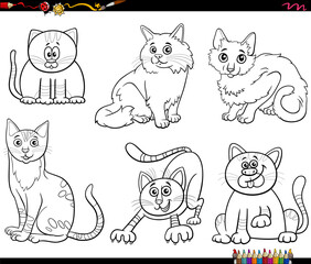 Obraz na płótnie Canvas cartoon cats comic characters set coloring page