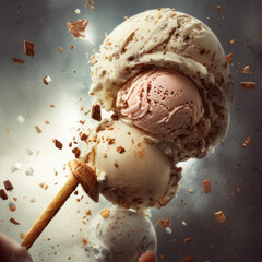 Explosion of ice cream, in a swirling tornado generating with AI - obrazy, fototapety, plakaty