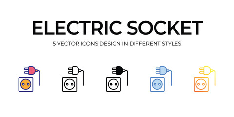 electric socket Icon Design in Five style with Editable Stroke. Line, Solid, Flat Line, Duo Tone Color, and Color Gradient Line. Suitable for Web Page, Mobile App, UI, UX and GUI design.