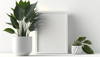 plant in a vase, white frame