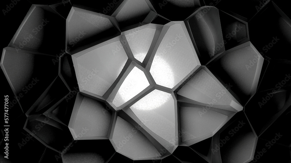 Poster moving abstract 3d cells. design. 3d cells move in mirror style in geometric shape. geometric 3d cel