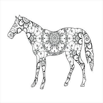 Horse animal mandala coloring page vector art