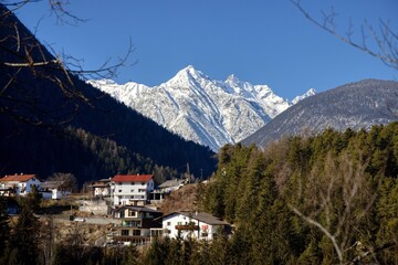 Peaks behind the Alpine village