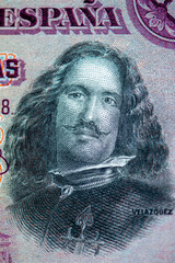 Detailed image of Velazquez in the Spanish 50 pesetas banknote of 1928 - obrazy, fototapety, plakaty