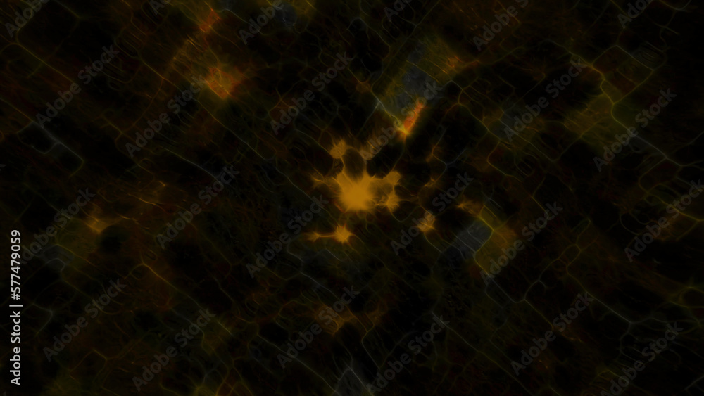 Poster Abstract background with moving black dots and flickering light spots. Motion. Computer background with moving black particles and square spots. Dark background with blurred spots and black particles