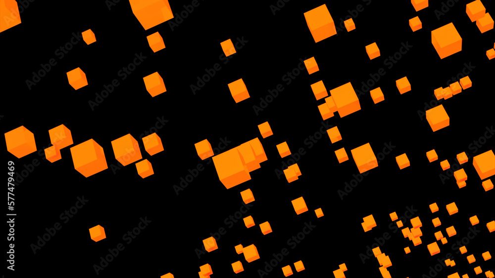 Poster moving flow of pulsating 3d squares. design. a lot of 3d squares moving in stream. 3d squares fly in