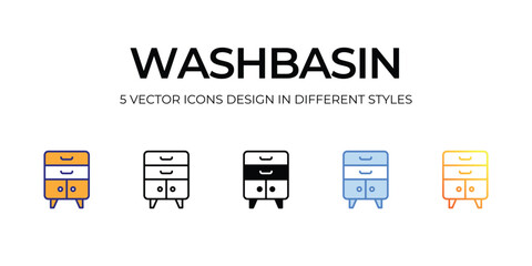washbasin Icon Design in Five style with Editable Stroke. Line, Solid, Flat Line, Duo Tone Color, and Color Gradient Line. Suitable for Web Page, Mobile App, UI, UX and GUI design.