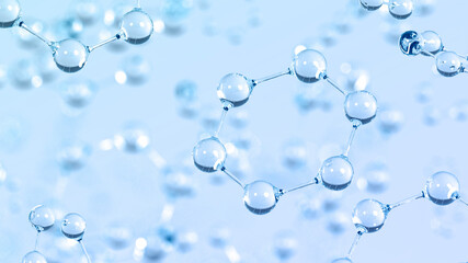 Cosmetic moisturizer molecule scientific background. Advertisement for beauty product with blue color. 3d rendering