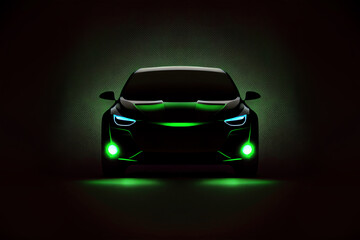 Fototapeta na wymiar electric car silhouette with green glowing, eco vehicle. Generative Ai