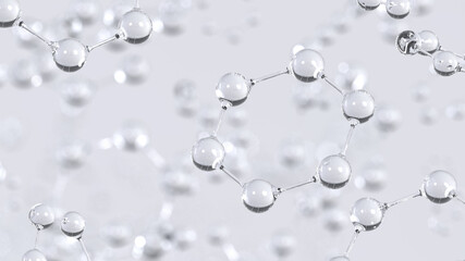 Chemical molecule under microscope. Biotechnology in laboratory research concept with light background. 3d rendering