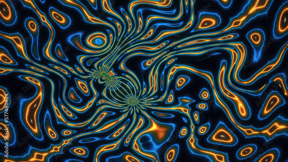 Poster psychedelic pattern with curved lines and flashing colors. motion. curved liquid lines in psychedeli