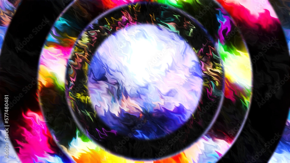 Poster colorful animation with pulsating rings for attention. motion. colorful flickering and background ra
