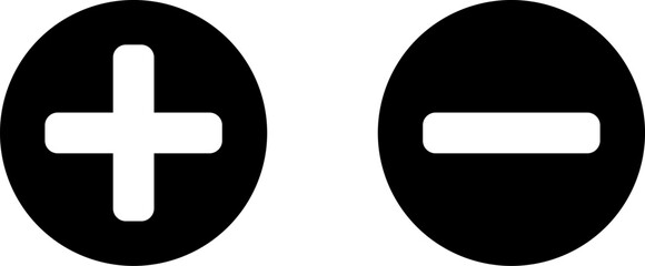 Obraz premium Plus Minus or Positive Negative or Yes and No or Right and Wrong or Approved and Declined Round Sign Icon Set in Black and White Circles. Vector Image.
