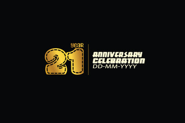 21th, 21 years, 21 year anniversary celebration abstract knit style logotype. anniversary with gold color isolated on black background-vector