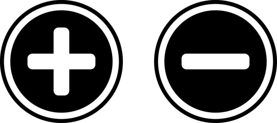 Plus Minus or Positive Negative or Yes and No or Right and Wrong or Approved and Declined Sign Icon Set in Black and White Circles. Vector Image.