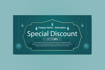 Ramadan Sale With Special Discount And Social Media Theme Ramadan Kareem Lanterns Crescent Star.