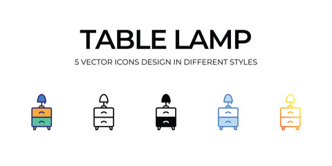 table lamp Icon Design in Five style with Editable Stroke. Line, Solid, Flat Line, Duo Tone Color, and Color Gradient Line. Suitable for Web Page, Mobile App, UI, UX and GUI design.