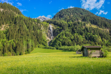 Obraz premium Waterfall in Stubai Valley, Grawa Wasserfall, North Tyrol, Austria