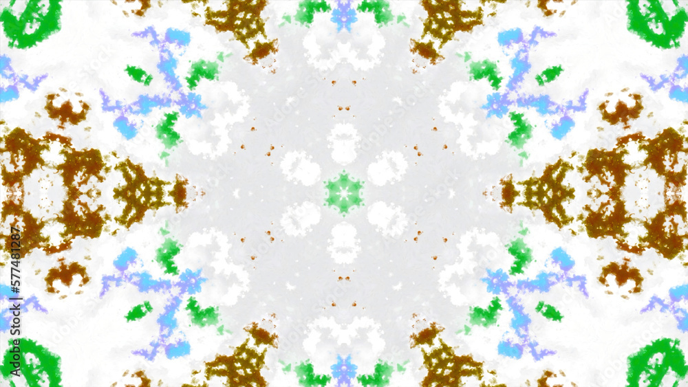 Poster colorful animation with floral kaleidoscopic pattern. motion. colorful floral patterns in psychedeli