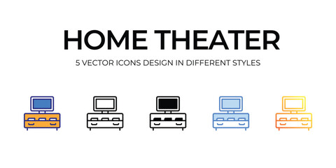 home theater Icon Design in Five style with Editable Stroke. Line, Solid, Flat Line, Duo Tone Color, and Color Gradient Line. Suitable for Web Page, Mobile App, UI, UX and GUI design.