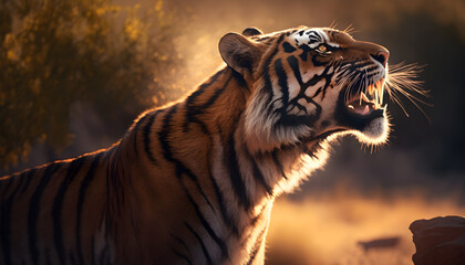 Tiger side view roaring hyper realistic generative ai