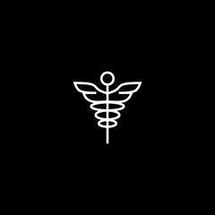Fototapeta na wymiar Caduceus Medical Sign Caduceus Greek Insignia Line Icon isolated on black background.