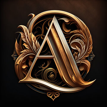 Logo letter A old style decorative in gold. Generative AI