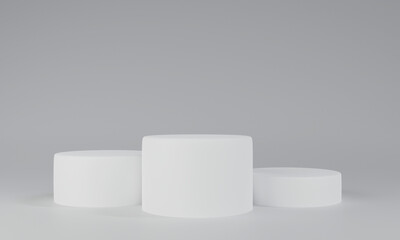 3 Podiums for product display mock up. 3D rendering.