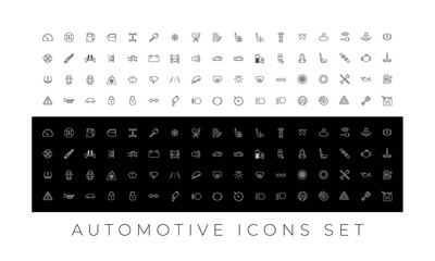 Automotive icons, car garage isolated icons set, black and white