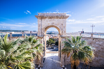 ancient tower arch in the center of the old part of the city of Cagliari, one of the symbols of the...
