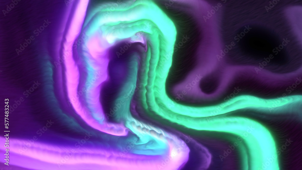 Poster psychedelic curved lines with colorful energy pulses. motion. colorful curved lines with moving puls