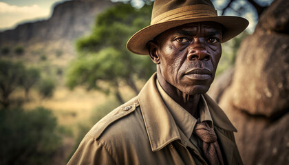 Determined Zimbabwean Man in Traditional Safari Outfit - Cultural Attire Portrait (created with Generative AI)