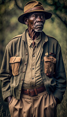 Determined Zimbabwean Man in Traditional Safari Outfit - Cultural Attire Portrait (created with Generative AI)