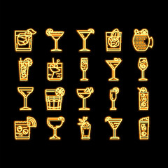 cocktail glass drink alcohol bar neon glow icon illustration