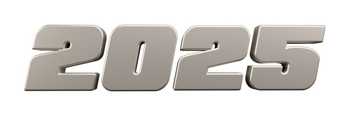 2025 symbol metallice, 3d render illustration.
