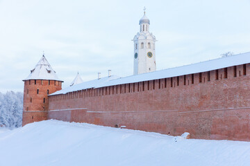Novgorod Kremlin also known as Detinets on a winter day