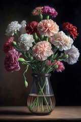 bouquet of carnations in a vase. AI generativ.