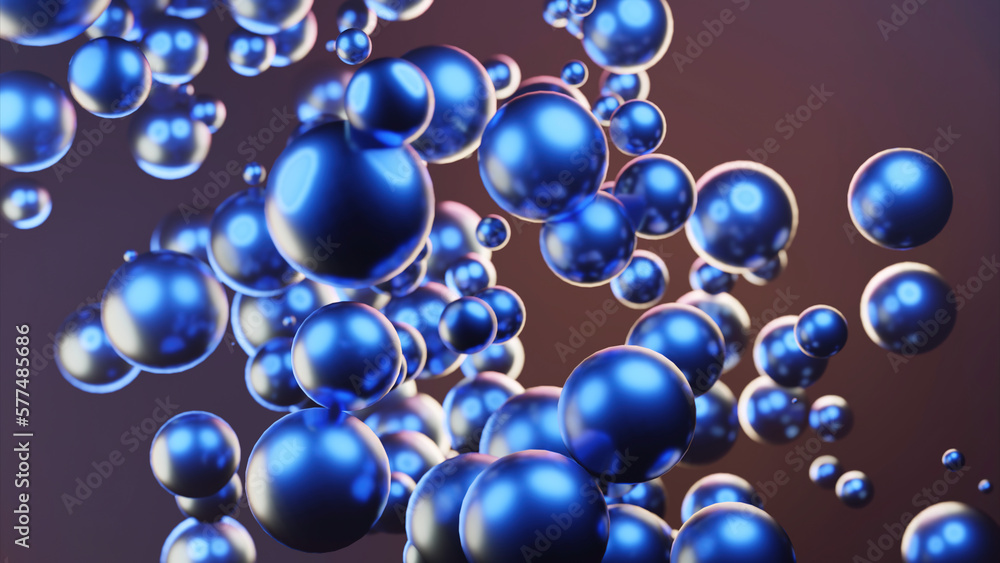 Poster moving stream of bright balls. design. rising stream of bright 3d bubbles in space. bright bubbles m