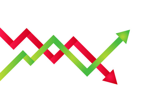 Graph going up and down arrow green and red icon. The rise and fall of business, shares, prices vector desing.