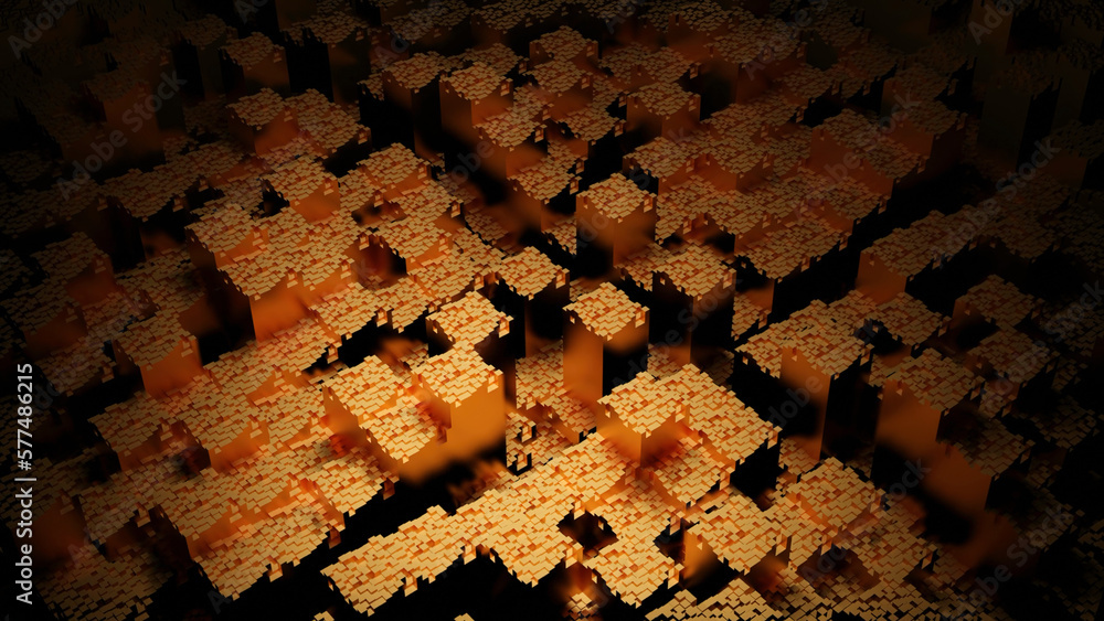 Poster surface of moving squares. design. squares moving in chaotic waves. 3d squares move with dot texture