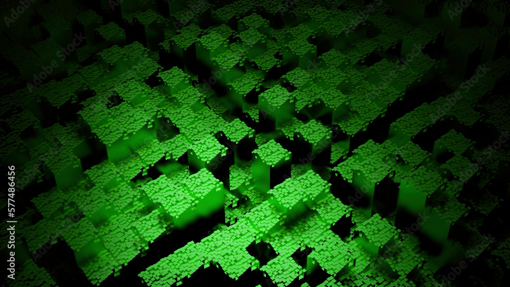 Poster surface of moving squares. design. squares moving in chaotic waves. 3d squares move with dot texture
