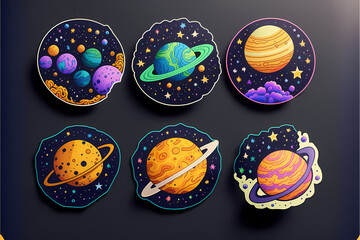 Galactic Bliss Sticker Pack , joyful planet stickers - obrazy, fototapety, plakaty