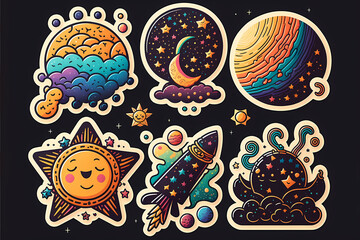 Galactic Bliss Sticker Pack , joyful planet stickers © Marek49