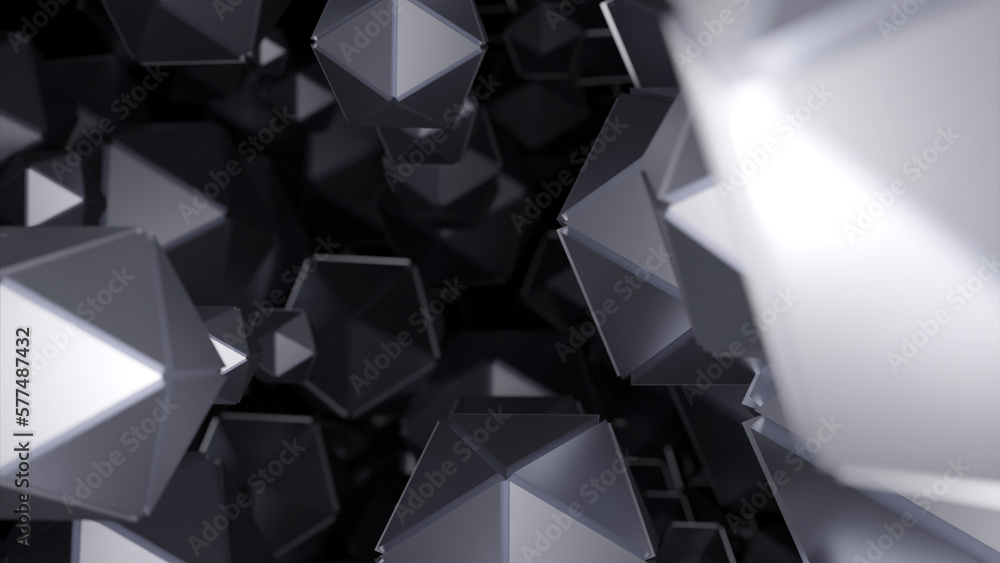 Aufkleber space with many polygonal shapes. design. polygonal geometric shapes move in stream on black backgro