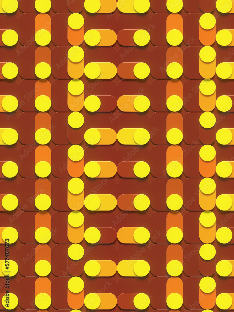 Poster Yellow-orange geometric background of stylized clocks showing different times. 3d rendering digital illustration