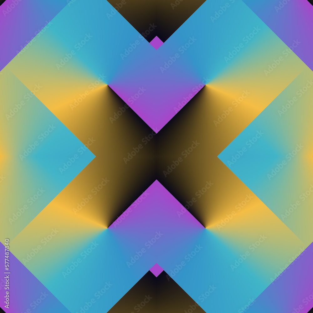 Poster Geometric background with trendy neon color gradient. Creative kaleidoscopic pattern. 3d rendering digital illustration