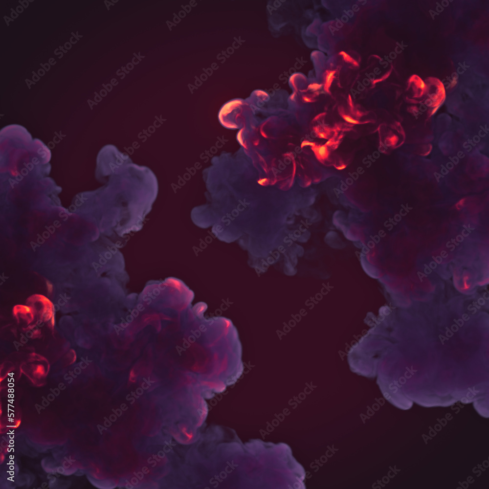 Poster Close up neon colored explosion. Abstract digital illustration. 3d rendering