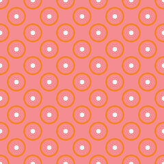 Fototapeta premium Tile vector pattern with white and orange dots on pink background