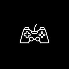 Game controller or joystick for game console icon isolated on black background. 